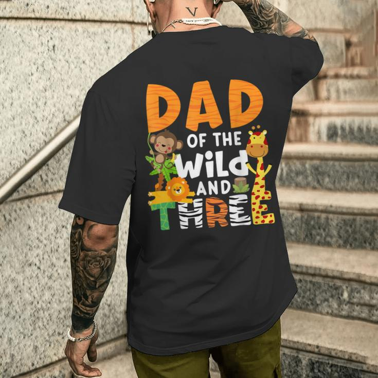 Dad Of The Wild And 3 Three Jungle Zoo Theme Birthday Safari Men's T-shirt Back Print Gifts for Him