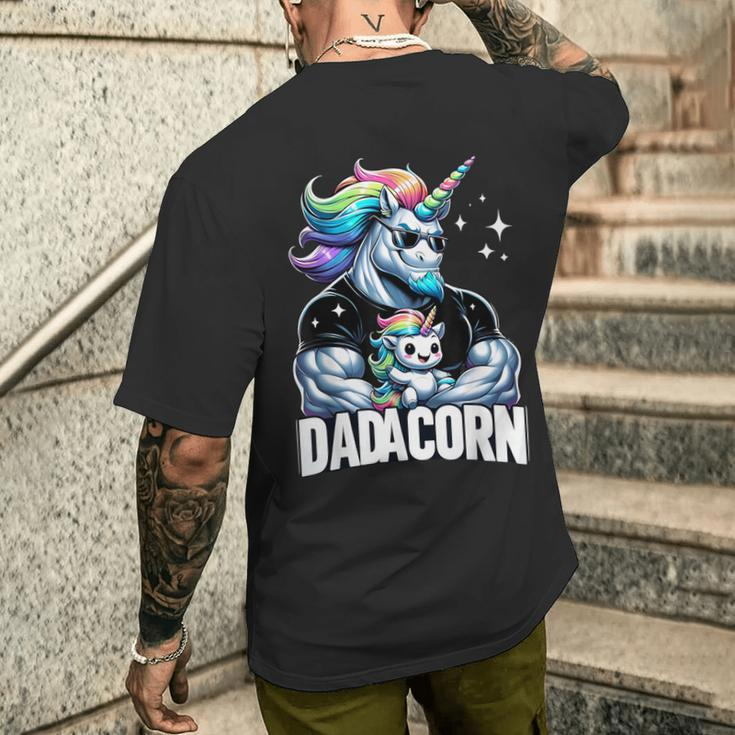 Dadacorn Unicorn Dad And Son Daughter Papa Father's Day Men's T-shirt Back Print Gifts for Him
