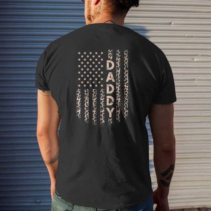 Daddy American Flag Usa Leopard Print Dad Mens Back Print T-shirt Gifts for Him