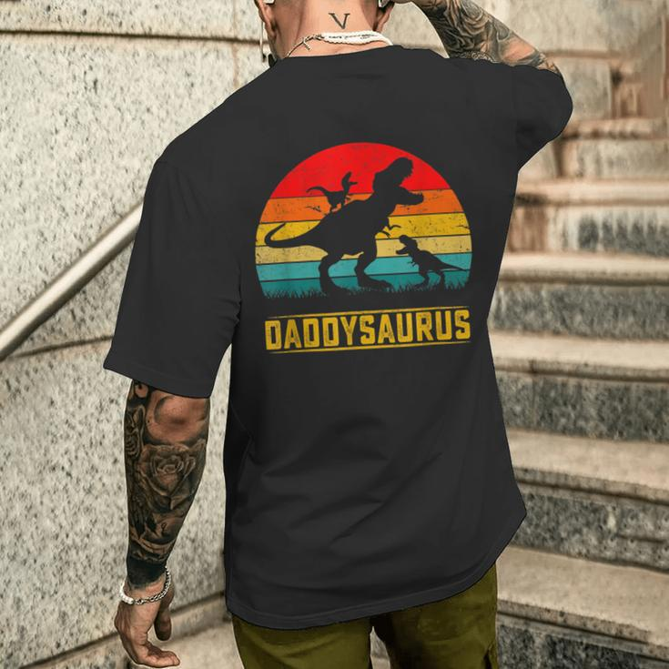 Daddy Dinosaur Daddysaurus 2 Two Kids Father's Day Dad Mens Back Print T-shirt Gifts for Him