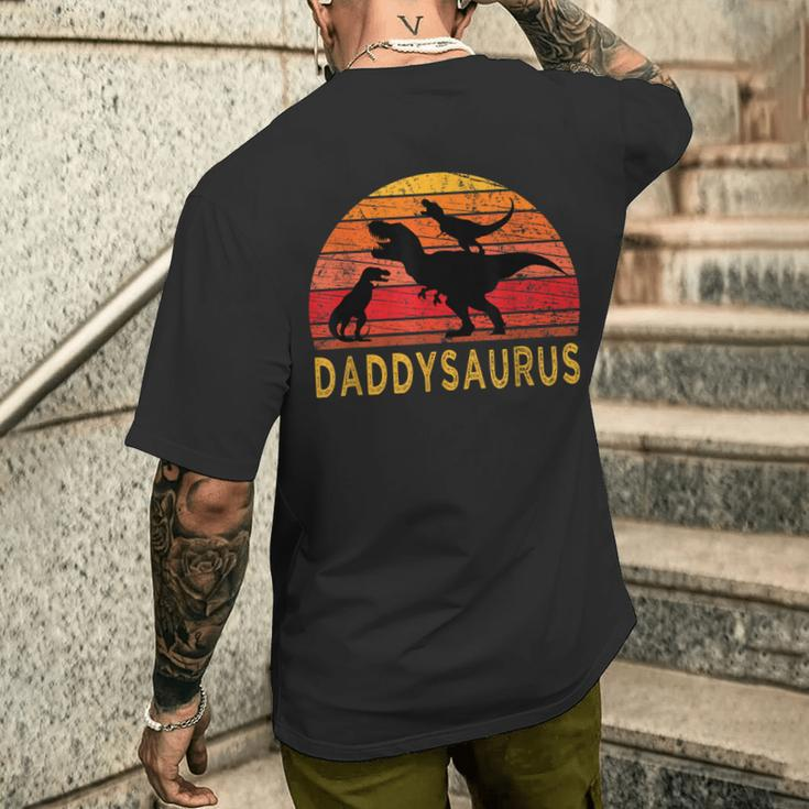 Daddy Dinosaur Daddysaurus 2 Two Kids For Dad Husband Mens Back Print T-shirt Gifts for Him