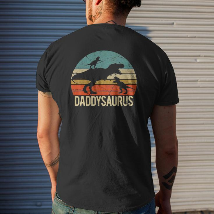 Daddy Dinosaur Daddysaurus Two Kids Christmas For Da Mens Back Print T-shirt Gifts for Him