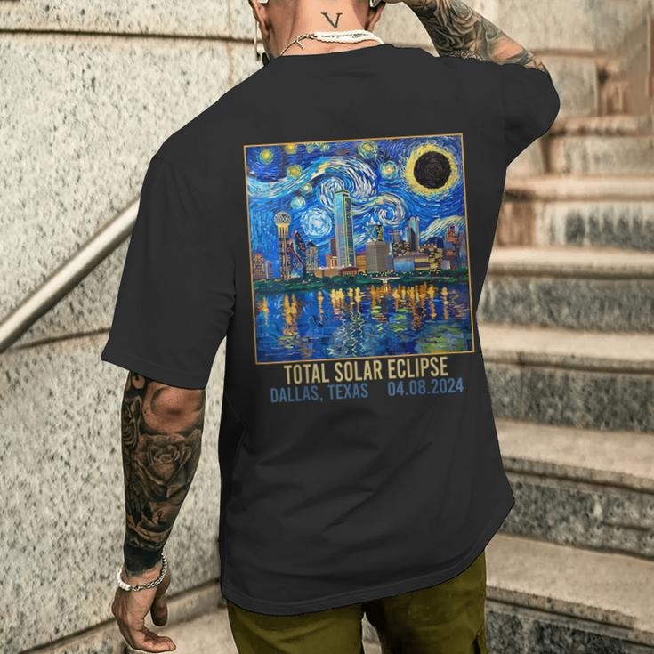 Dallas Texas Skyline Artistic Total Solar Eclipse 2024 Men's T-shirt Back Print Gifts for Him