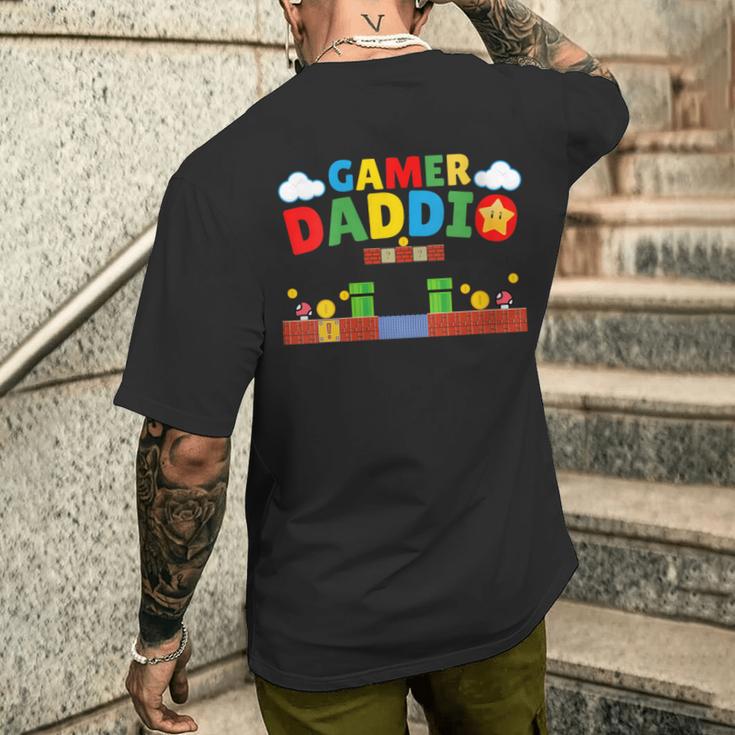 Damen Gamer-Papa Retro-Gamer-Vater-Nostalgiepapa Level Aufsteigen Mit-Ausschnitt T-Shirt mit Rückendruck Geschenke für Ihn