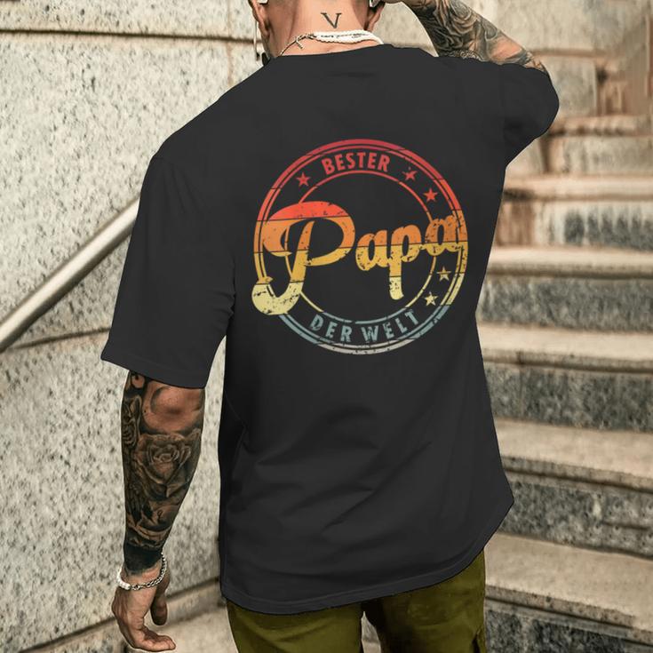 Damen Herren Retrointage Bester Papa Der Welt Mit-Ausschnitt T-Shirt mit Rückendruck Geschenke für Ihn