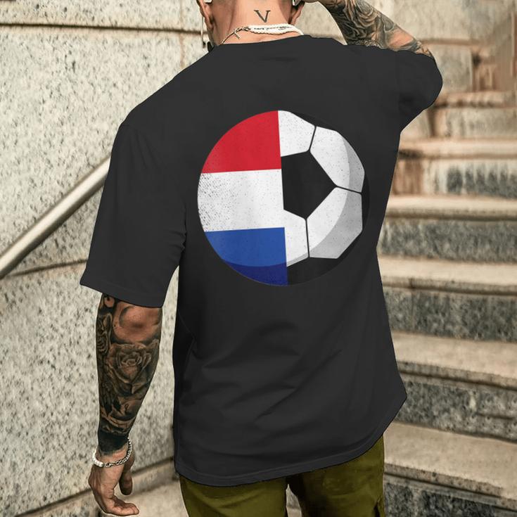 Damen Niederlande Flagge Niederländischer Papa Fußballtorwart Mit-Ausschnitt T-Shirt mit Rückendruck Geschenke für Ihn