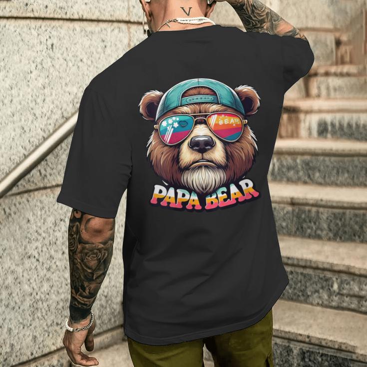 Damen Papa Bär Papa Bearatertagsgeschenk Für Papa Spruch Lustig Mit-Ausschnitt T-Shirt mit Rückendruck Geschenke für Ihn