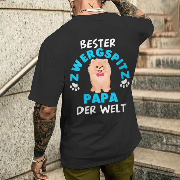 Damen Pomeranian Zwergspitz Papaatertag Papa Mit-Ausschnitt T-Shirt mit Rückendruck Geschenke für Ihn