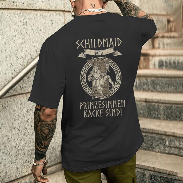 Damen Schildmaid Weil Prinzessinnen Kacke Sind Wikinger Spruch T-Shirt mit Rückendruck Geschenke für Ihn