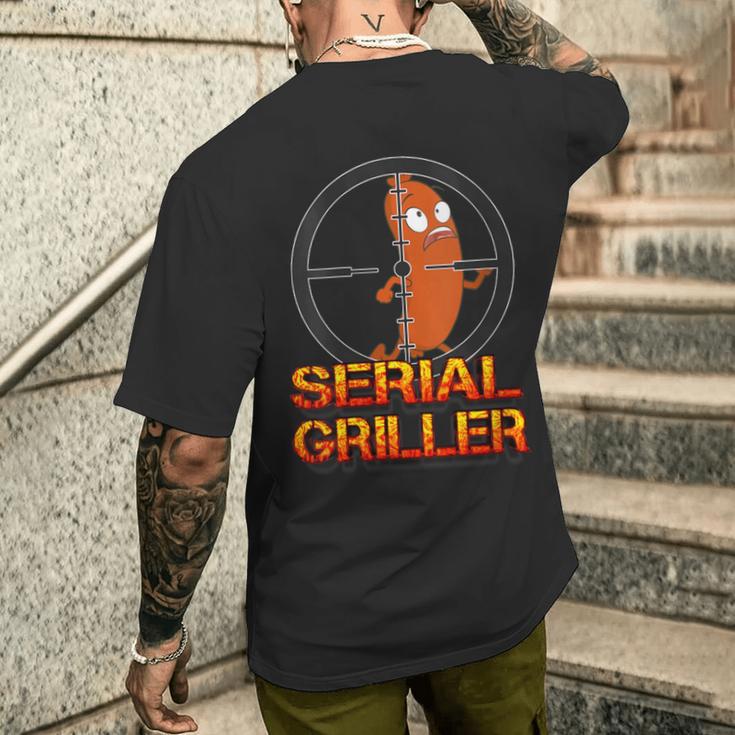 Damen Serial Griller Grillenatertag Grill Herrentag Papa Mit-Ausschnitt T-Shirt mit Rückendruck Geschenke für Ihn