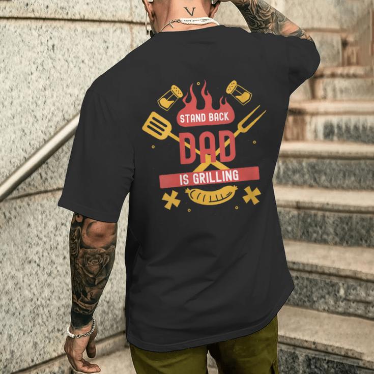 Damen Stand Back Papa Grillt Mit-Ausschnitt T-Shirt mit Rückendruck Geschenke für Ihn