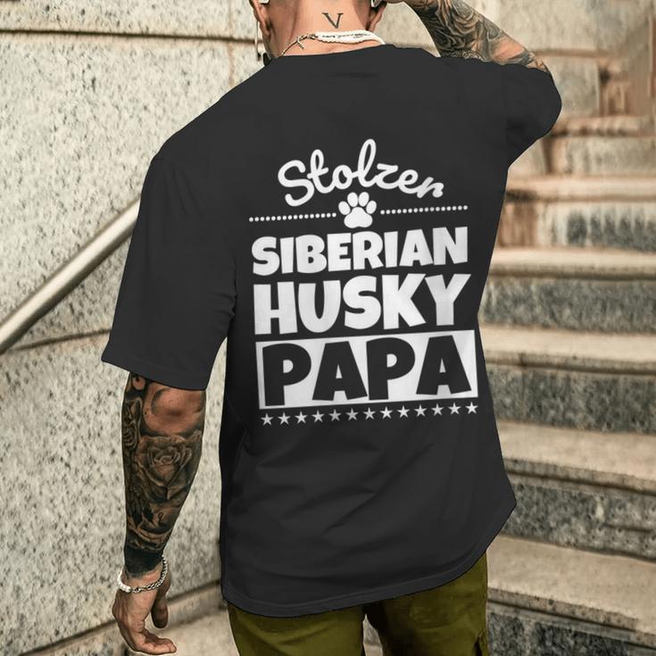 Damen Stolzer Siberian Husky Papa Mit-Ausschnitt T-Shirt mit Rückendruck Geschenke für Ihn