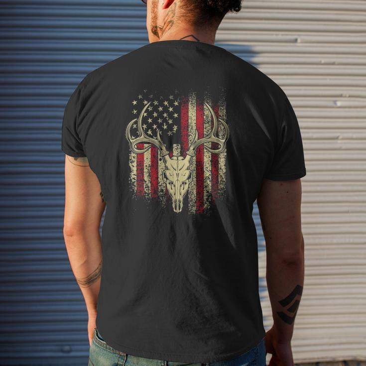 Deer Hunters Deer Skull On American Flag Mens Back Print T-shirt Gifts for Him