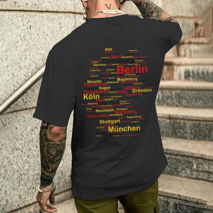 Deutschland Karte Umriss Städte Berlin Hamburg Köln Flagge T-Shirt mit Rückendruck Geschenke für Ihn