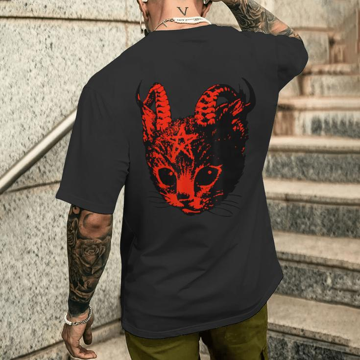 Devil's Satan Demons Kitten Pentagram Cat T-Shirt mit Rückendruck Geschenke für Ihn