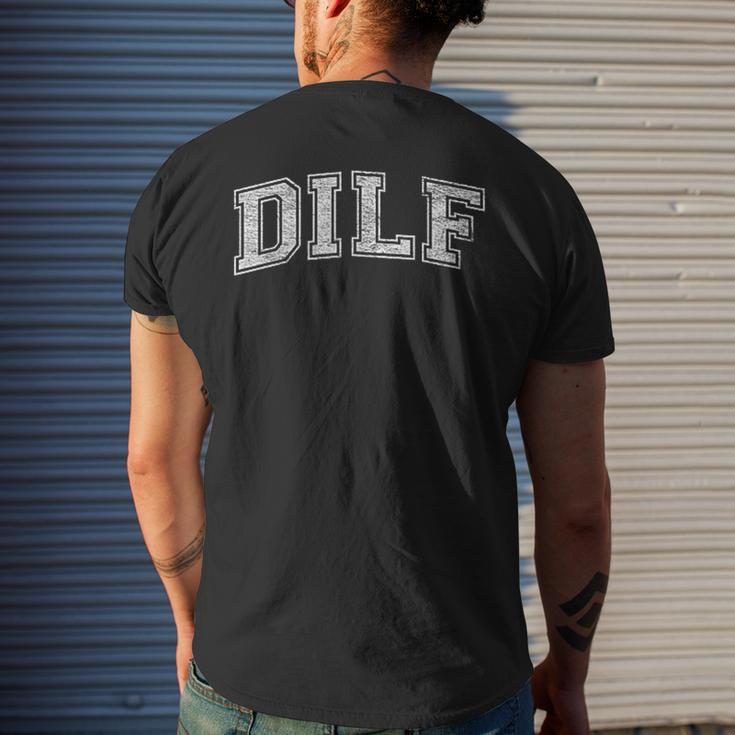 Dilf Varsity Style Dad Older More Mature Men Men's T-shirt Back Print Gifts for Him