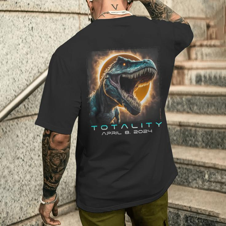 Dinosaur T-Rex Totality April 8 2024 Total Solar Eclipse Men's T-shirt Back Print Gifts for Him