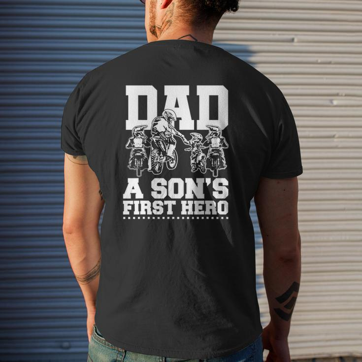 Dirt Bike Dad Motocross Superhero Father Son Motorcycle Mens Back Print T-shirt Gifts for Him