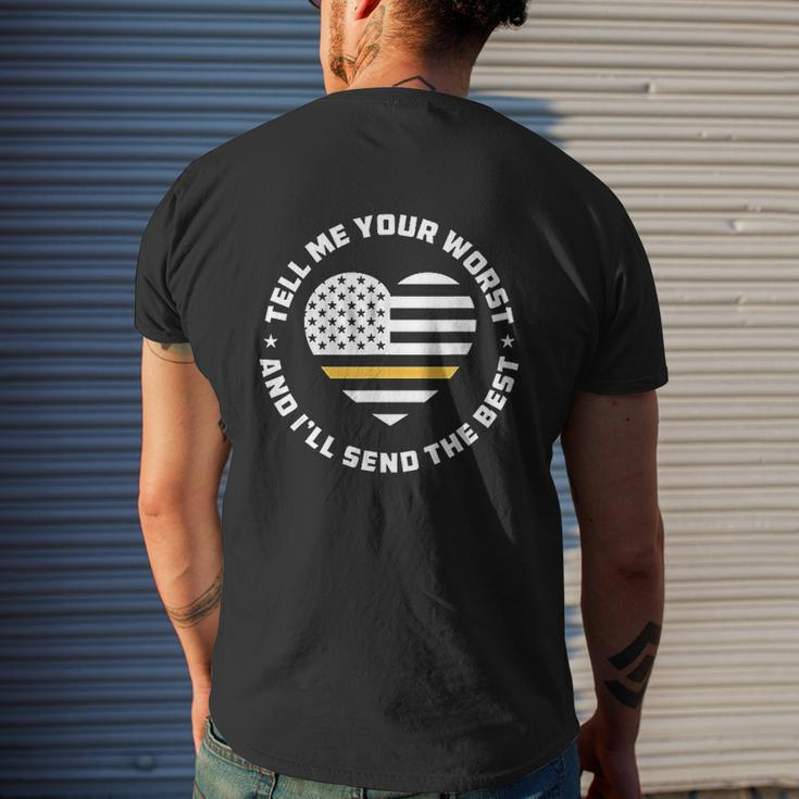 Dispatcher Usa Flag Heart Thin Yellow Proud Line American Mens Back Print T-shirt Gifts for Him