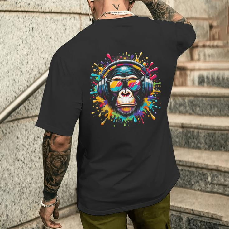 Dj Affen Monkey Mit Kopfhörer Und Sonnenbrille Herren Damen T-Shirt mit Rückendruck Geschenke für Ihn