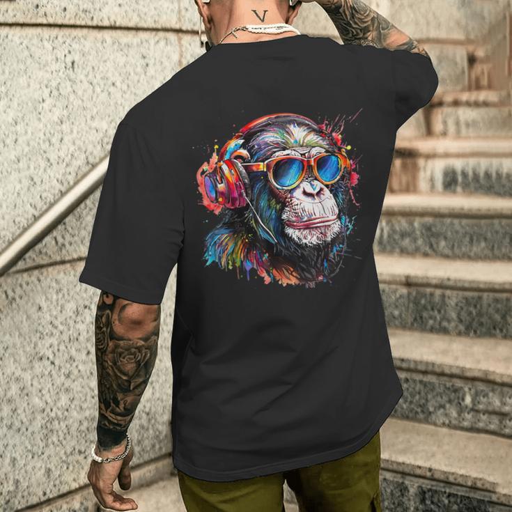 Dj Monkey Affen Mit Sonnenbrille Geschenkidee Affe Musik T-Shirt mit Rückendruck Geschenke für Ihn