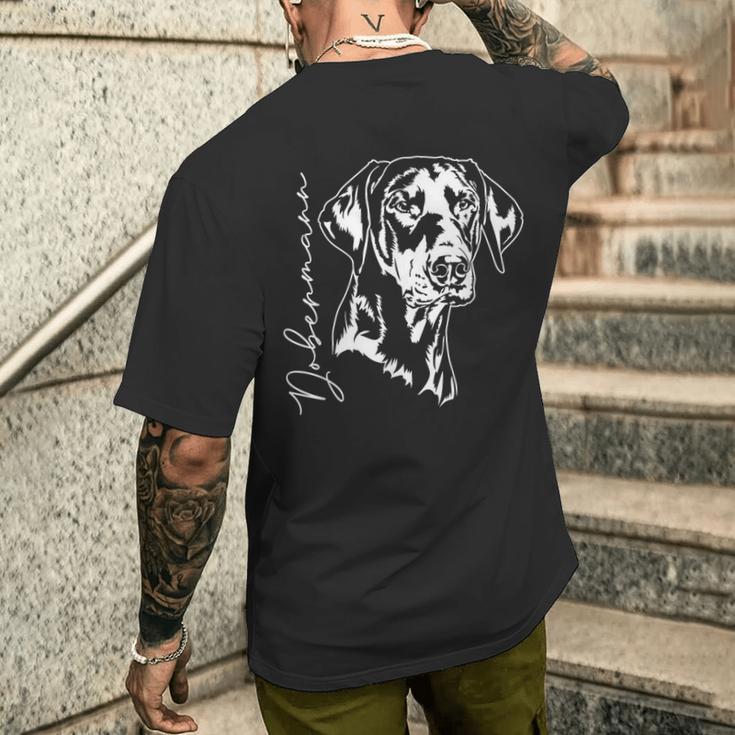 Dobermann Portrait Dog Portrait Dobie Dog T-Shirt mit Rückendruck Geschenke für Ihn