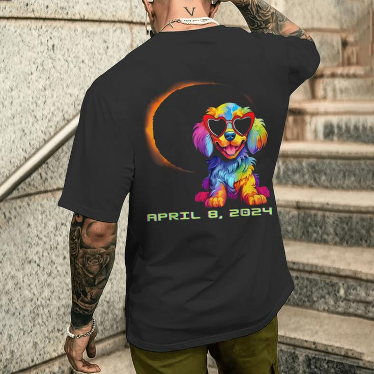 Dog Wearing Solar Glasses Eclipse Colorful Puppy Love Dog Men's T-shirt Back Print Gifts for Him