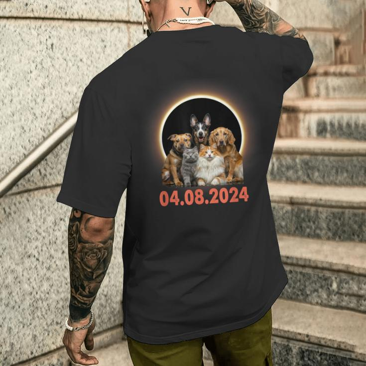 Dogs Cats Lovers Selfie Total Solar Eclipse April 8 2024 Men's T-shirt Back Print Gifts for Him