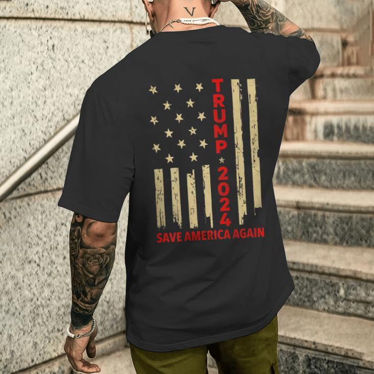 Donald Trump 2024 Save America Again American Flag On Back Men's T-shirt Back Print Gifts for Him