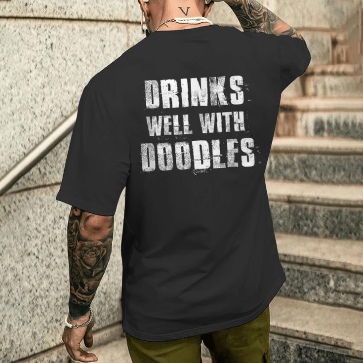 Drinks Well With Doodles Goldendoodle Men's T-shirt Back Print Funny Gifts