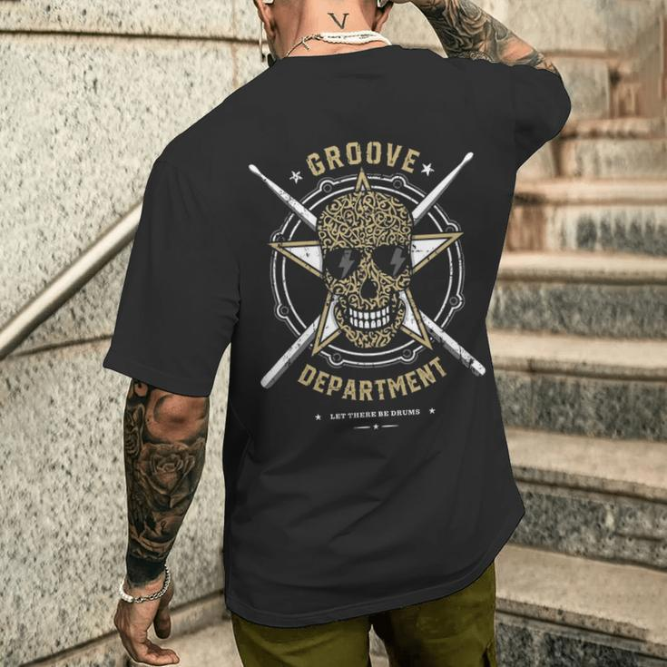 Drummer Groove Department For Rock Heavy Metal Musician Men's T-shirt Back Print Gifts for Him