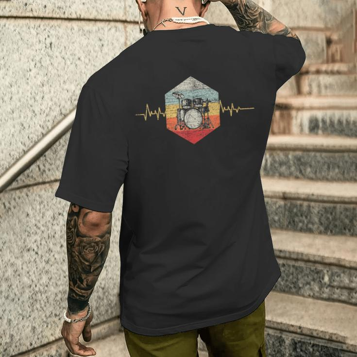 Drummer Retro Heartbeat Drum Kit T-Shirt mit Rückendruck Geschenke für Ihn