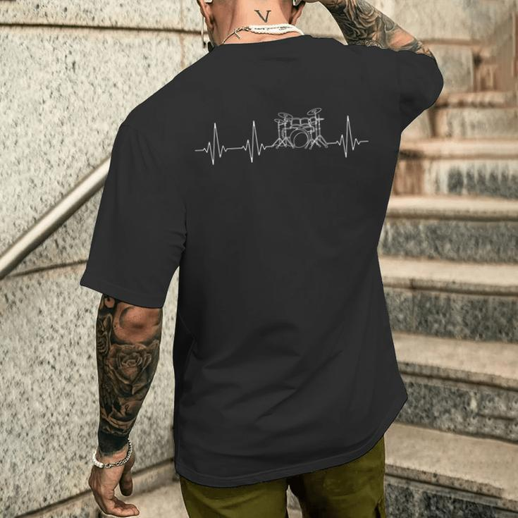 Drummers Love Drummer Heartbeat For Drummers T-Shirt mit Rückendruck Geschenke für Ihn