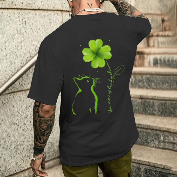 Du Bist Mein Glücksbringer Cat Clover St Patrick Black T-Shirt mit Rückendruck Geschenke für Ihn