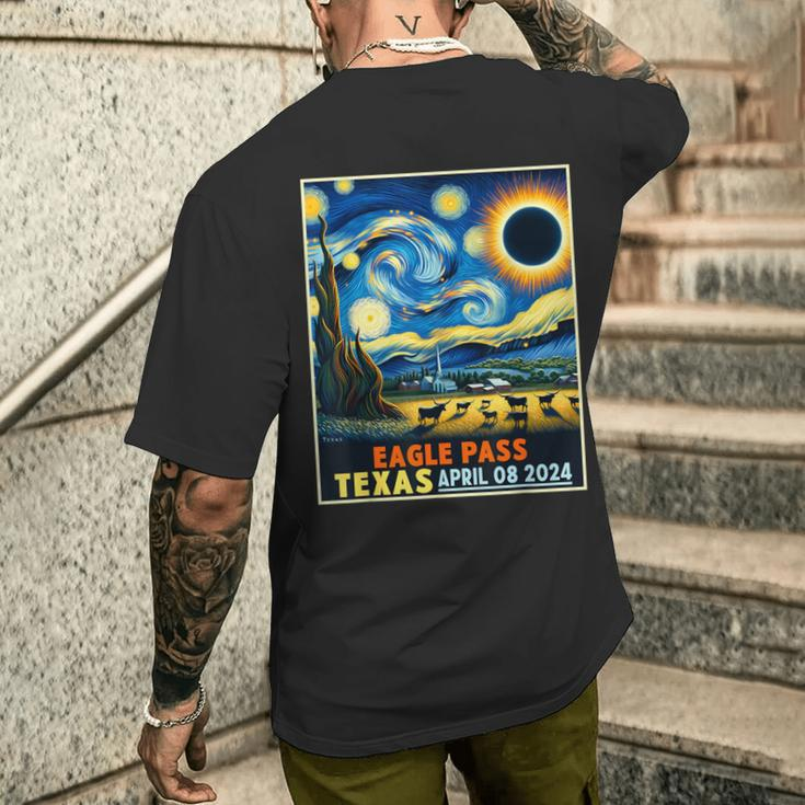 Eagle Pass Texas Total Solar Eclipse 2024 Starry Night Men's T-shirt Back Print Gifts for Him