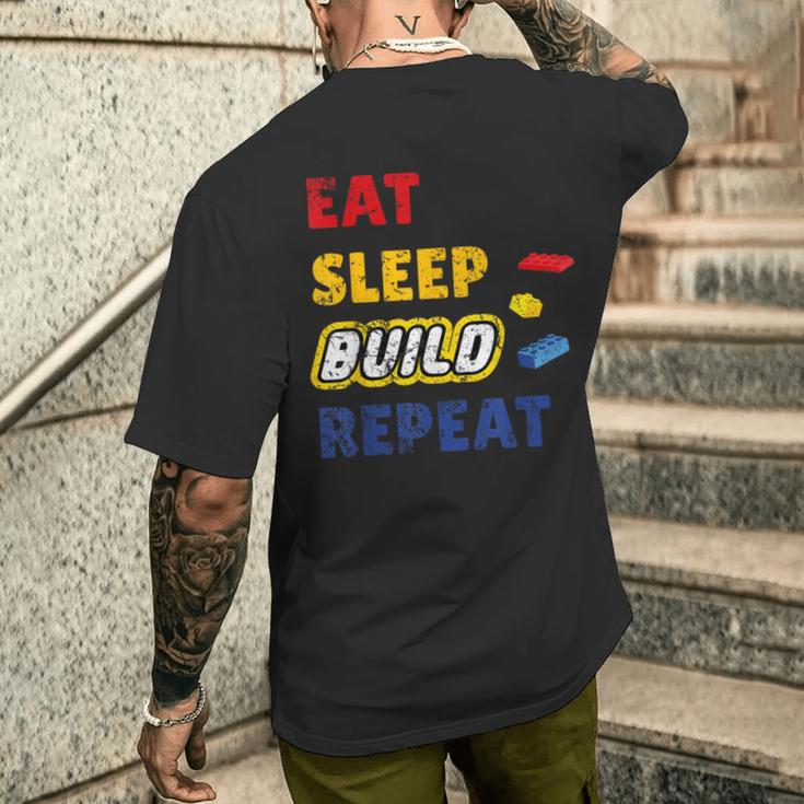 Eat Sleep Build Repeat Klemmbaustein Spielzeug Stones T-Shirt mit Rückendruck Geschenke für Ihn