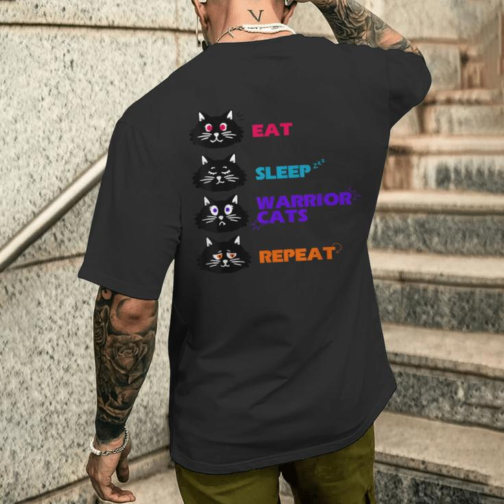 Eat-Sleep-Cat Warrior-Repeat-Cat Lover Men's T-shirt Back Print Gifts for Him