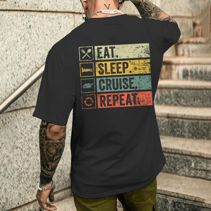 Eat Sleep Cruise Repeat Family Cruise Vacation Retro Vintage Men's T-shirt Back Print Gifts for Him
