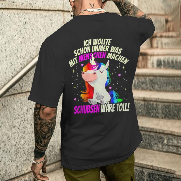 Einhorn & Spruch Was mit Menschen machen Schwarzes Kurzärmliges Herren-T-Kurzärmliges Herren-T-Shirt Geschenke für Ihn