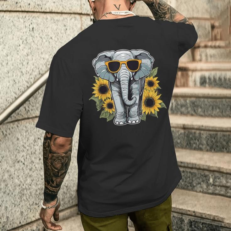 Elephant With Sunglasses And Sunflowers Men's T-shirt Back Print Gifts for Him