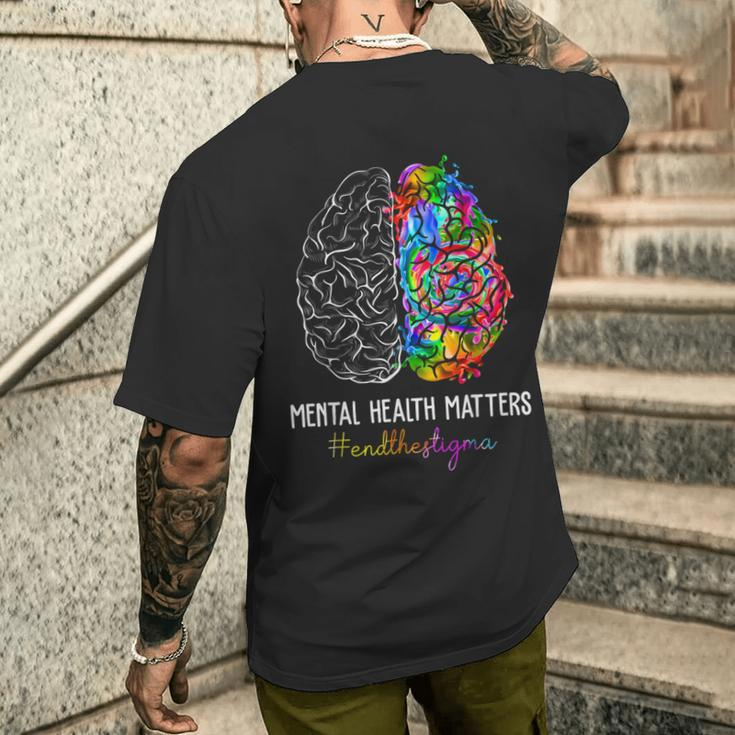 End The Stigma Mental Health Matters Mental Awareness Men's T-shirt Back Print Gifts for Him