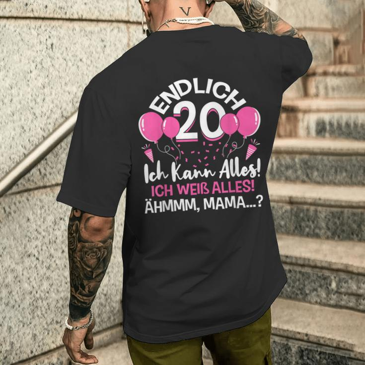 Endlich 20 Geburtstag Ich Kann Alles Ich Weiß Alles T-Shirt mit Rückendruck Geschenke für Ihn