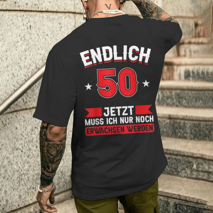 Endlich 50, Kurzärmliges Herren-T-Kurzärmliges Herren-T-Shirt zum 50. Geburtstag, Schwarz, Humorvolles Motiv Geschenke für Ihn