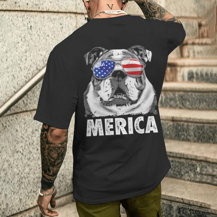 English Bulldog 4Th Of July Merica Usa Flag Retro Men's T-shirt Back Print Gifts for Him