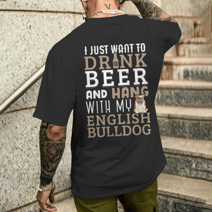 English Bulldog Dad British Dog Lover Beer Men's T-shirt Back Print Gifts for Him