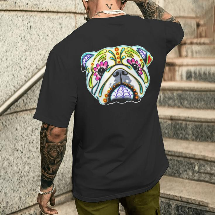 English Bulldog Day Of The Dead Sugar Skull Dog Men's T-shirt Back Print Gifts for Him