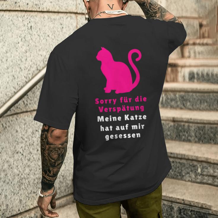 Entschuldigung, Meine Katze Hat auf Mir Gesessen Schwarzes Kurzärmliges Herren-T-Kurzärmliges Herren-T-Shirt, Lustiges Haustier Motiv Geschenke für Ihn