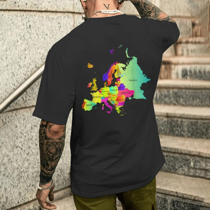 Europe Map With Boundaries And Countries Names Men's T-shirt Back Print Gifts for Him