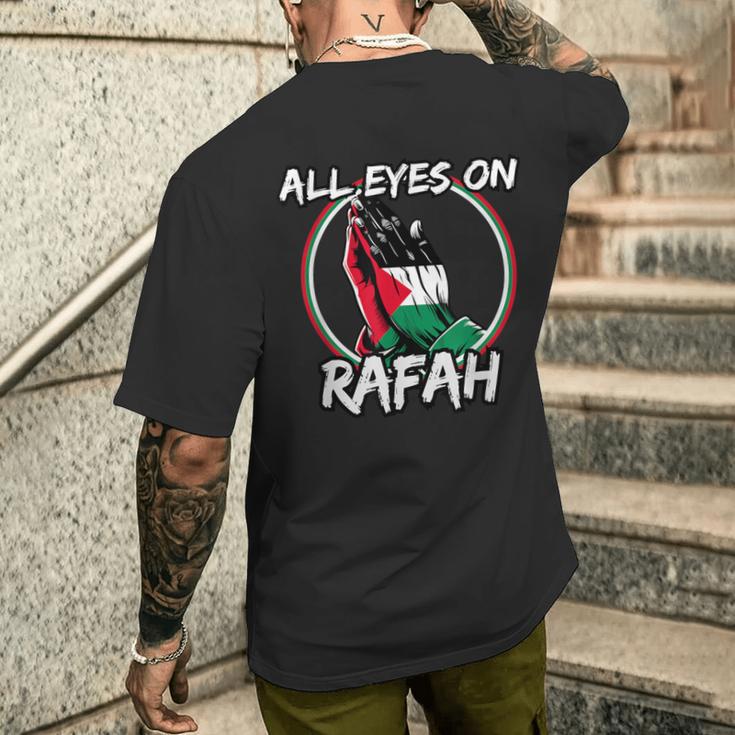 All Eyes On Rafah Betende Hände Palestina Flagge T-Shirt mit Rückendruck Geschenke für Ihn