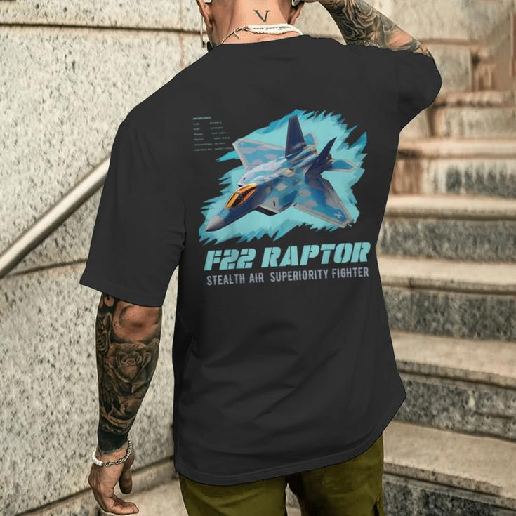 F-22 Raptor Fighter Jet Military Airplane Pilot Veteran Day Men's T-shirt Back Print Gifts for Him
